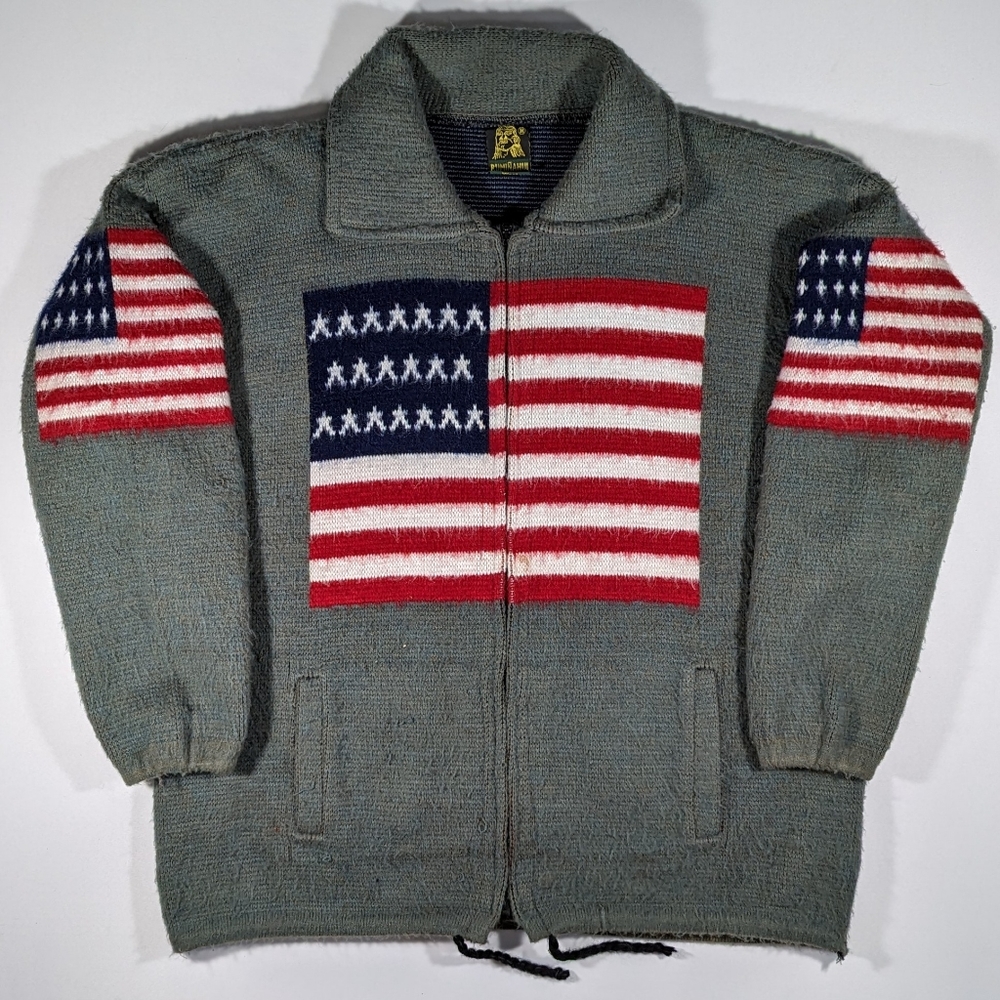 Vtg Tejidos Ruminahui American Flag Full Zip Wool Sweater Double Sided Size XL